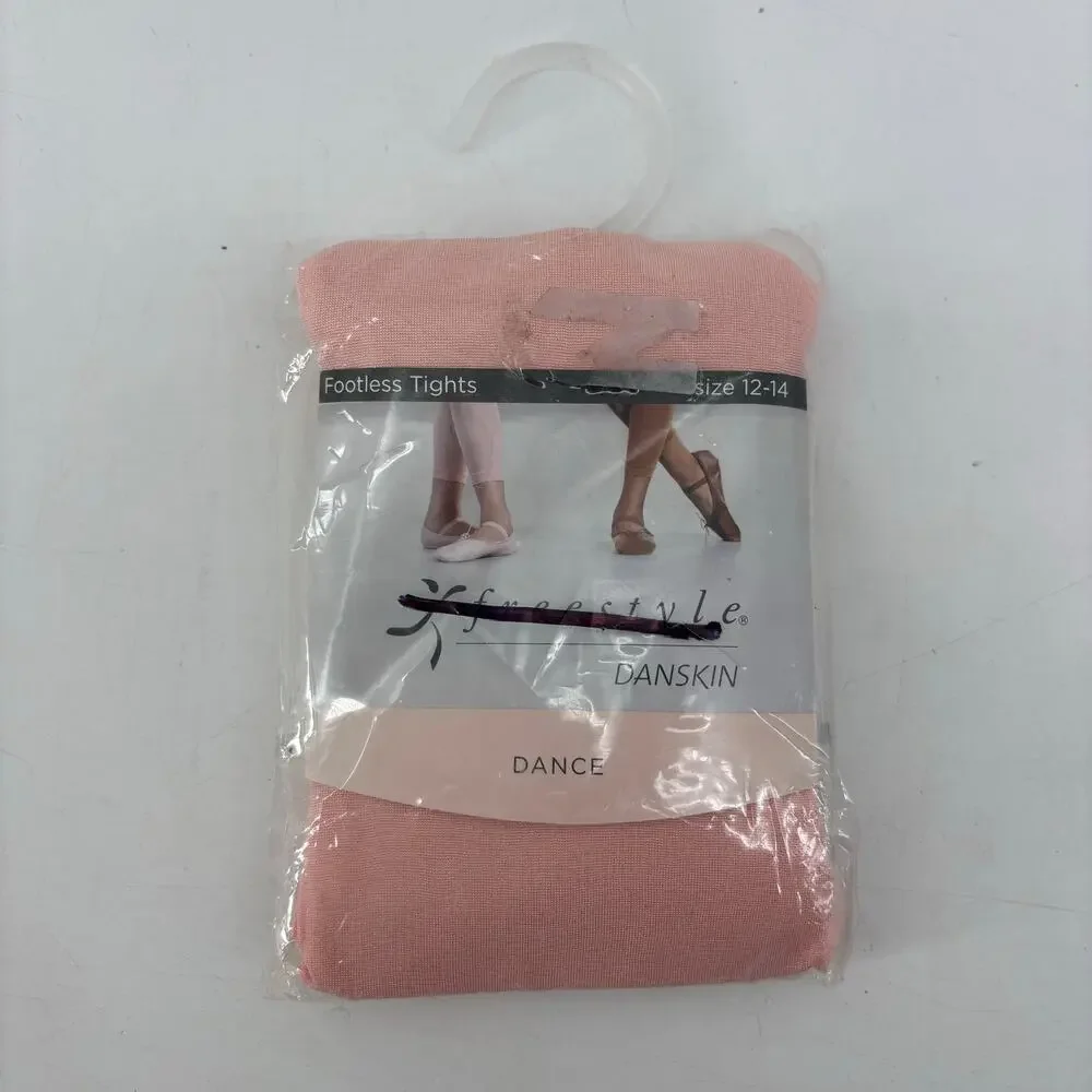 Freestyle Danskin Girls Sz 12-14 Pink Footless Tights Dance Ballet